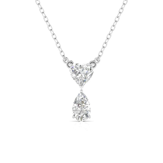 Heart & Pear Shape Solitaire Diamonds Chain Pendant